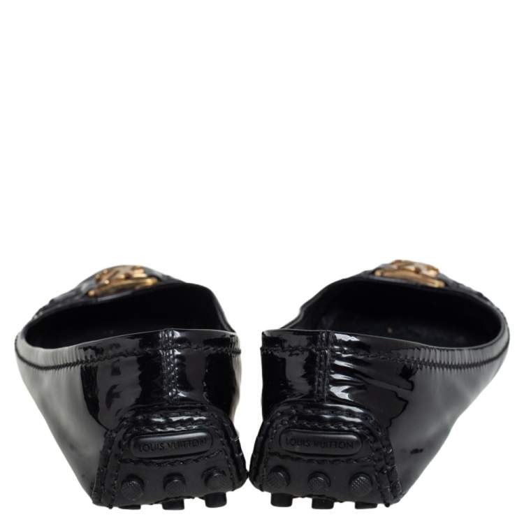 Pre Owned Louis Vuitton Black Patent Leather Slip On Loafers Size 38