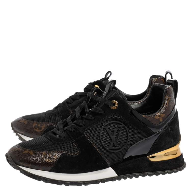 Pre Owned Louis Vuitton Black/Brown Monogram Mesh And Leather Run Away  Sneakers Size 38