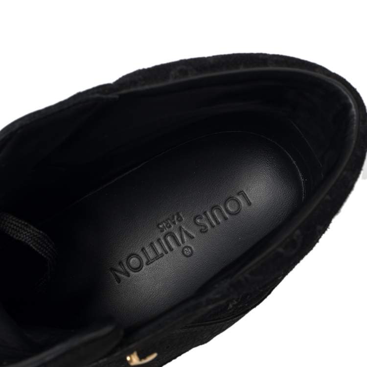 Pre Owned Louis Vuitton Black Monogram Suede and Leather Cliff Top Lace Up Sneakers Size 41