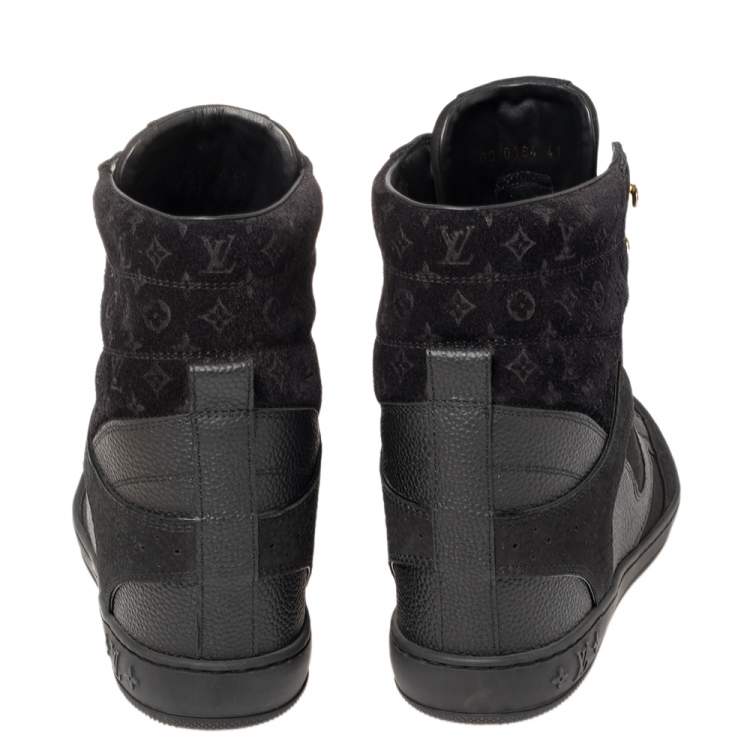 Pre Owned Louis Vuitton Black Monogram Suede and Leather Cliff Top Lace Up Sneakers Size 41