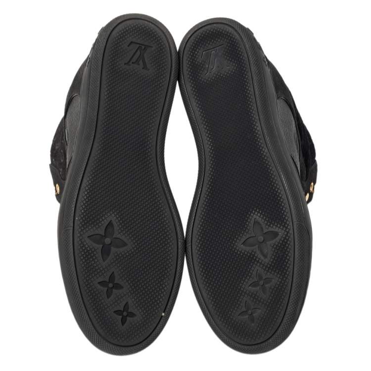 Pre Owned Louis Vuitton Black Monogram Suede and Leather Cliff Top Lace Up Sneakers Size 41