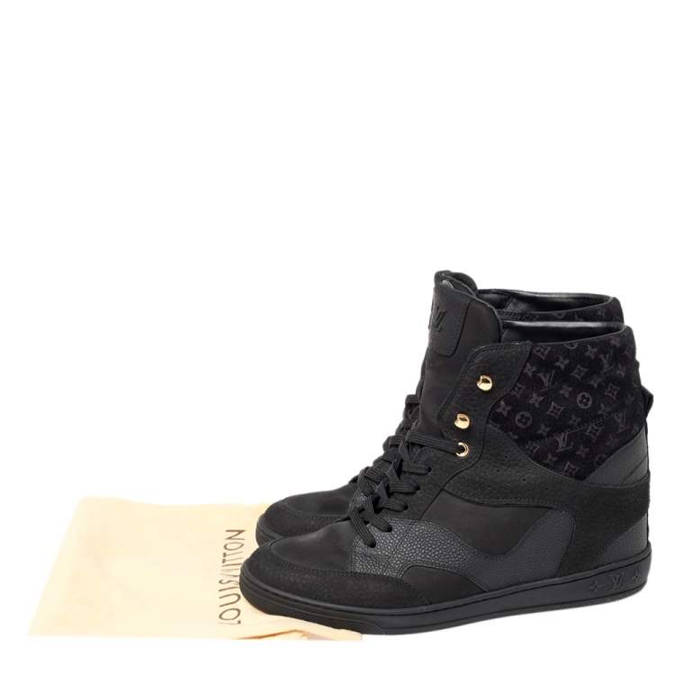 Pre Owned Louis Vuitton Black Monogram Suede and Leather Cliff Top Lace Up Sneakers Size 41