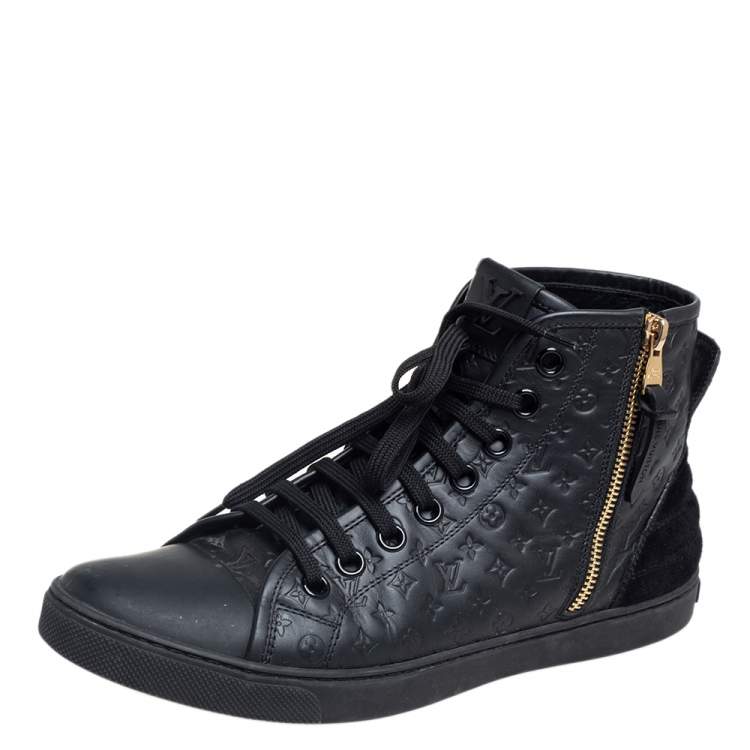 Louis Vuitton Black Monogram Embossed Leather Punchy High Top Sneakers ...