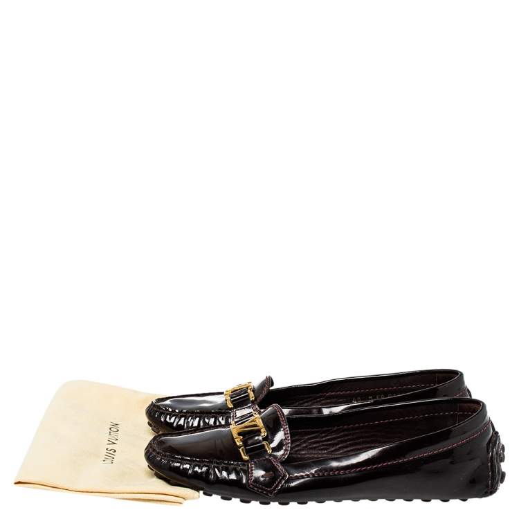Pre Owned Louis Vuitton Burgundy Patent Leather Oxford Loafers Size 40