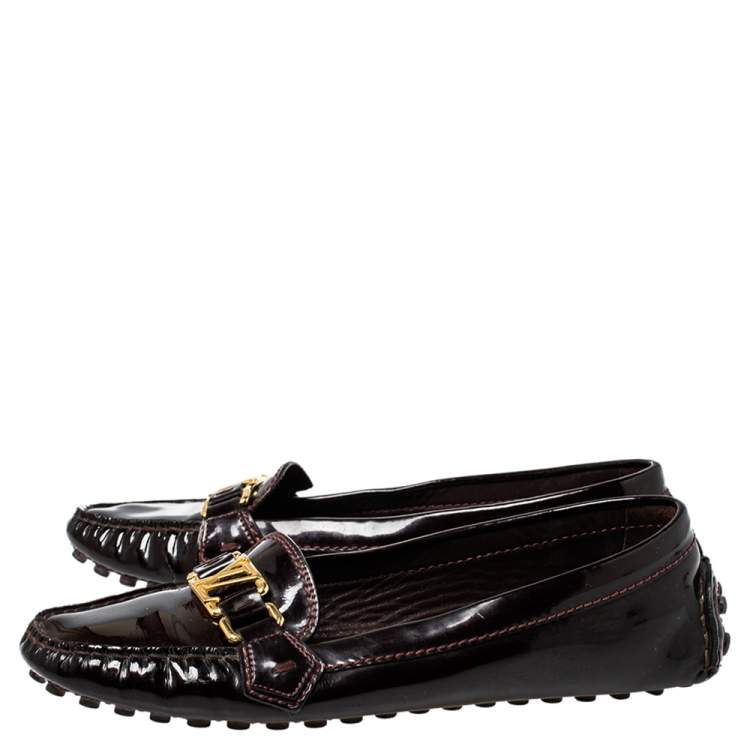 Pre Owned Louis Vuitton Burgundy Patent Leather Oxford Loafers Size 40