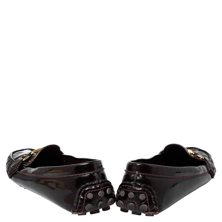 Pre Owned Louis Vuitton Burgundy Patent Leather Oxford Loafers Size 40