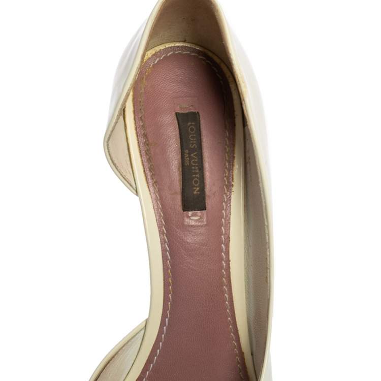 Pre Owned Louis Vuitton White Patent Leather Apple Peep Toe Pumps Size 39.5