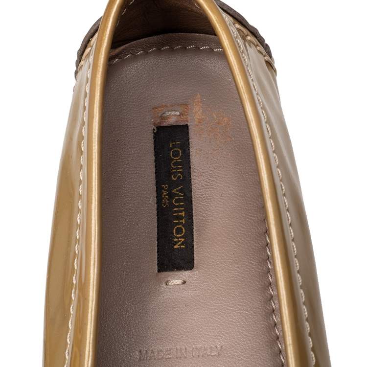 Pre Owned Louis Vuitton Beige Patent Leather Oxford Slip On Loafers Size 38