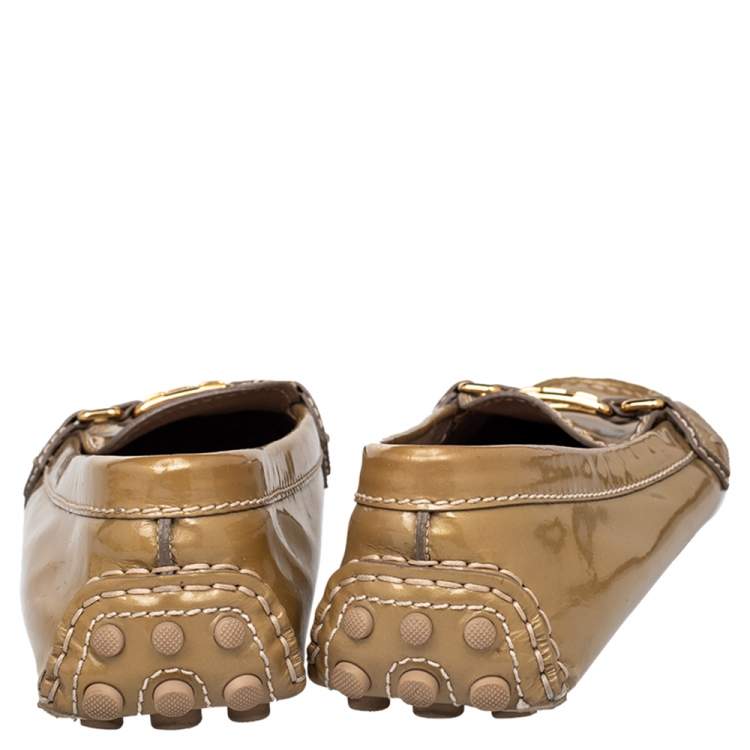 Pre Owned Louis Vuitton Beige Patent Leather Oxford Slip On Loafers Size 38