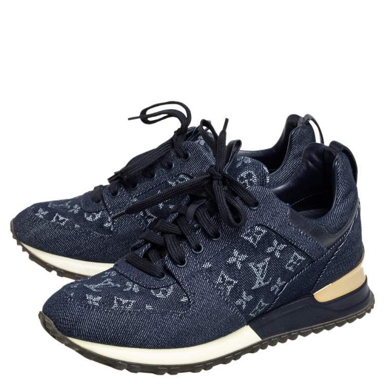 Pre Owned Louis Vuitton Blue Denim, Leather Run Away  Sneakers Size 37