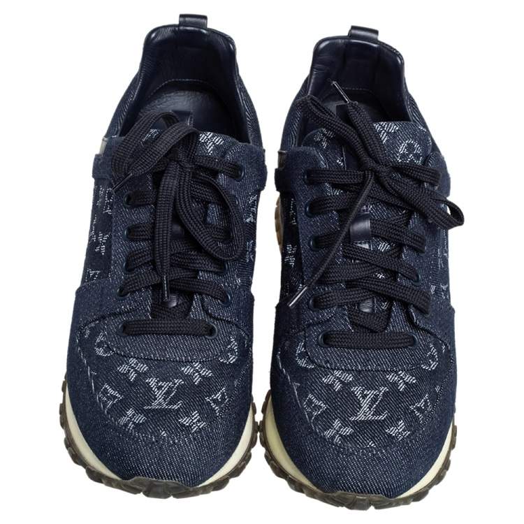 Pre Owned Louis Vuitton Blue Denim, Leather Run Away  Sneakers Size 37