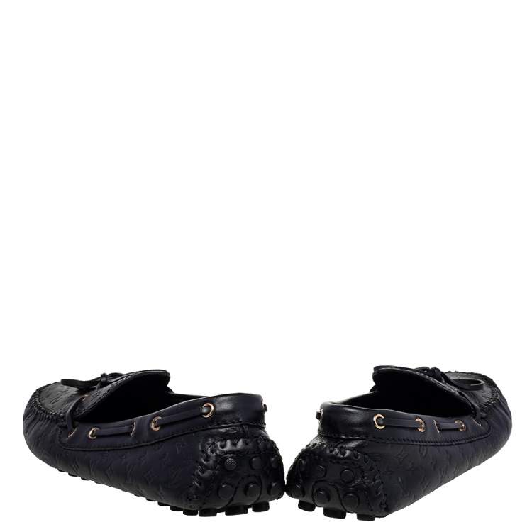 Pre Owned Louis Vuitton Black Monogram Leather Bow Loafers Size 39