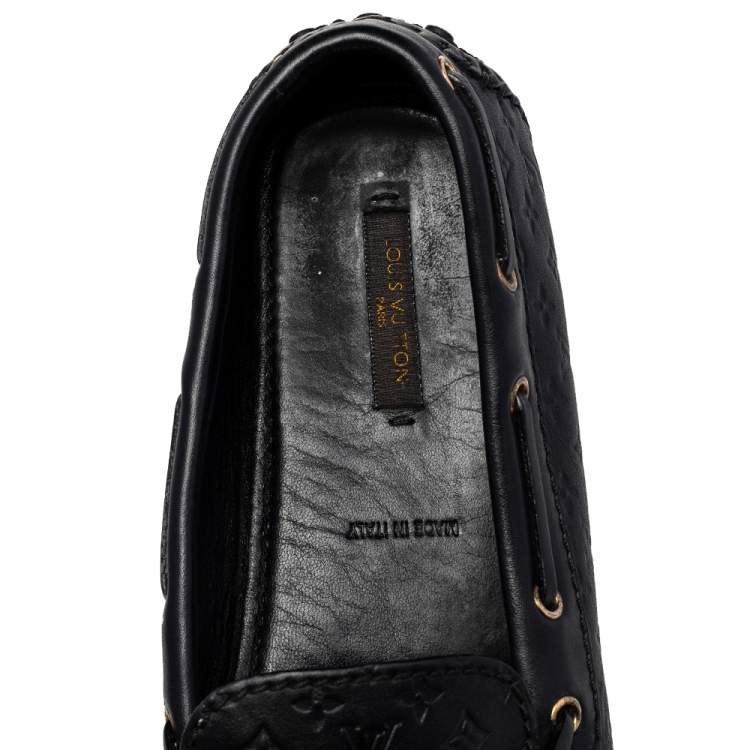 Pre Owned Louis Vuitton Black Monogram Leather Bow Loafers Size 39