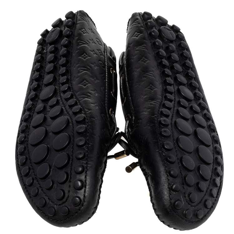Pre Owned Louis Vuitton Black Monogram Leather Bow Loafers Size 39