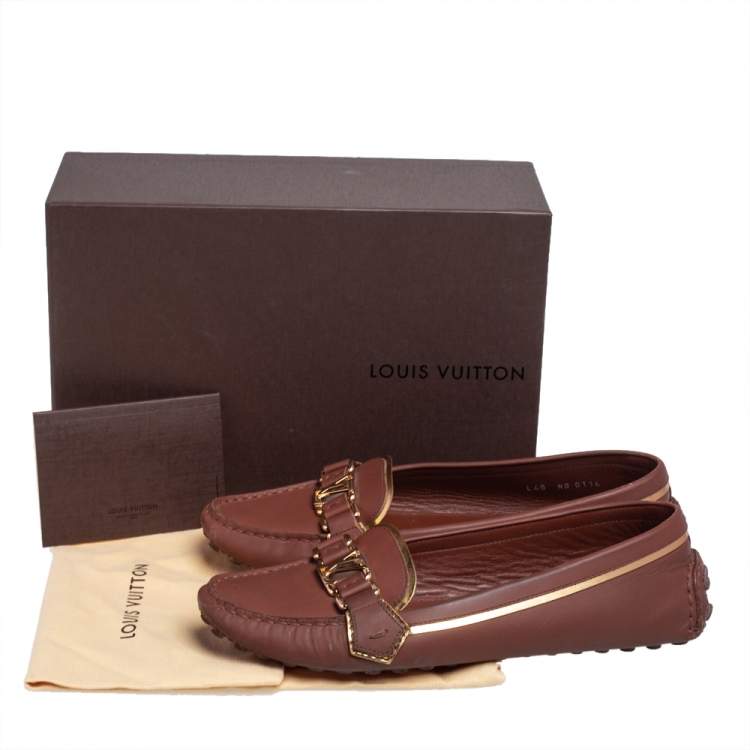 Pre Owned Louis Vuitton Brown Leather Oxford Slip On Loafers Size 40