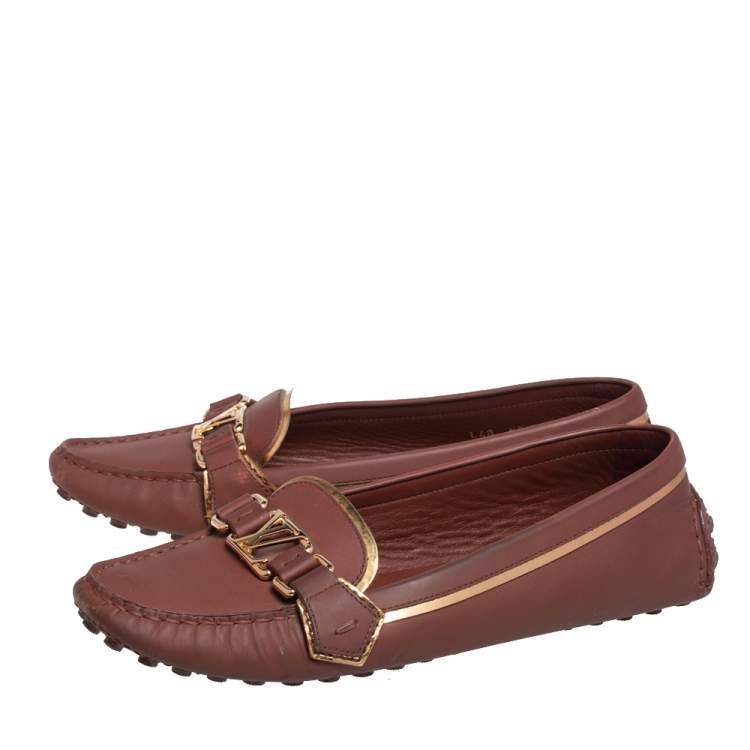 Pre Owned Louis Vuitton Brown Leather Oxford Slip On Loafers Size 40