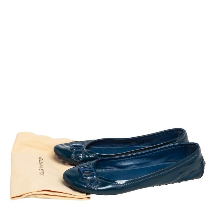 Pre Owned Louis Vuitton Blue Patent Leather Oxford Ballet Flats Size 37