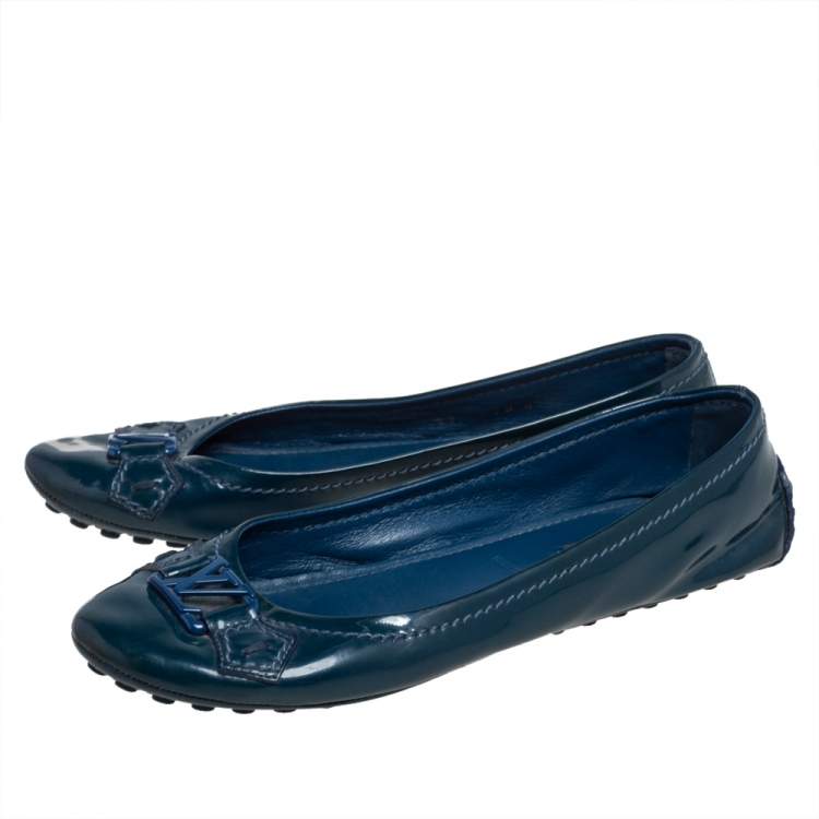 Pre Owned Louis Vuitton Blue Patent Leather Oxford Ballet Flats Size 37