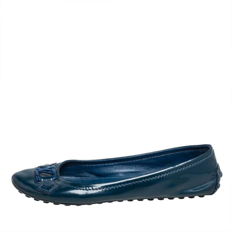 Pre Owned Louis Vuitton Blue Patent Leather Oxford Ballet Flats Size 37