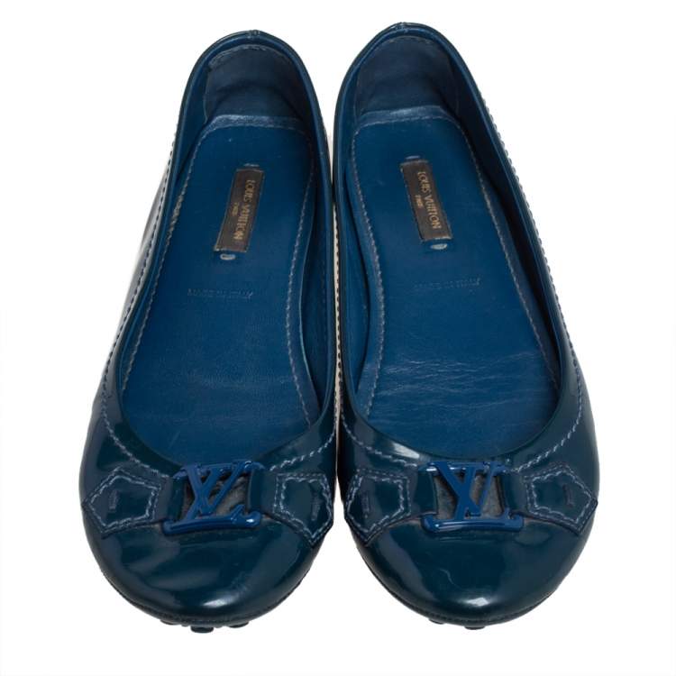 Pre Owned Louis Vuitton Blue Patent Leather Oxford Ballet Flats Size 37