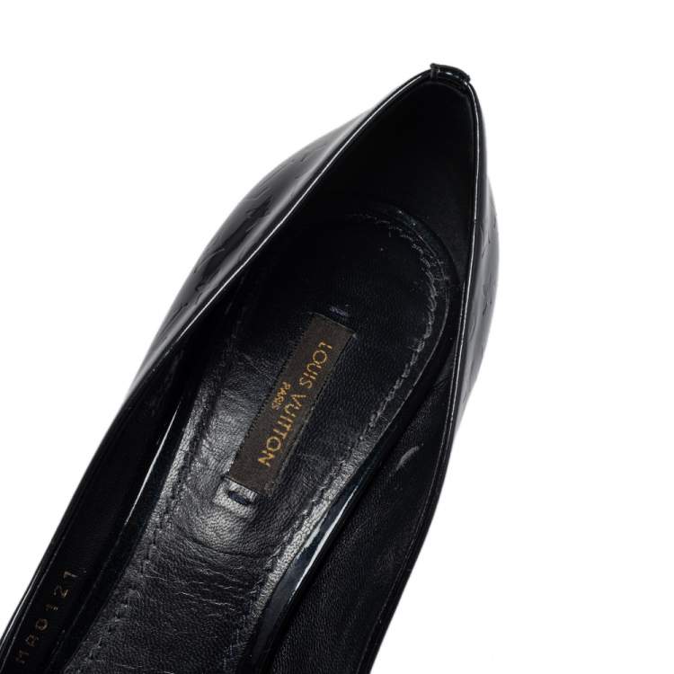 Pre Owned  Louis Vuitton Blue Nuit Monogram Vernis True Peep Toe Platform Pumps Size 39