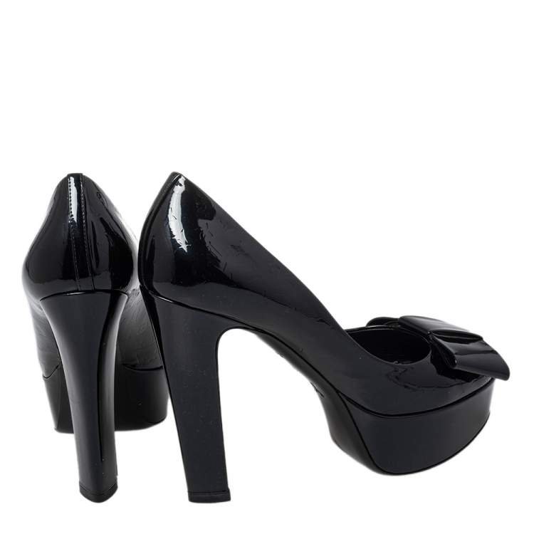 Pre Owned  Louis Vuitton Blue Nuit Monogram Vernis True Peep Toe Platform Pumps Size 39