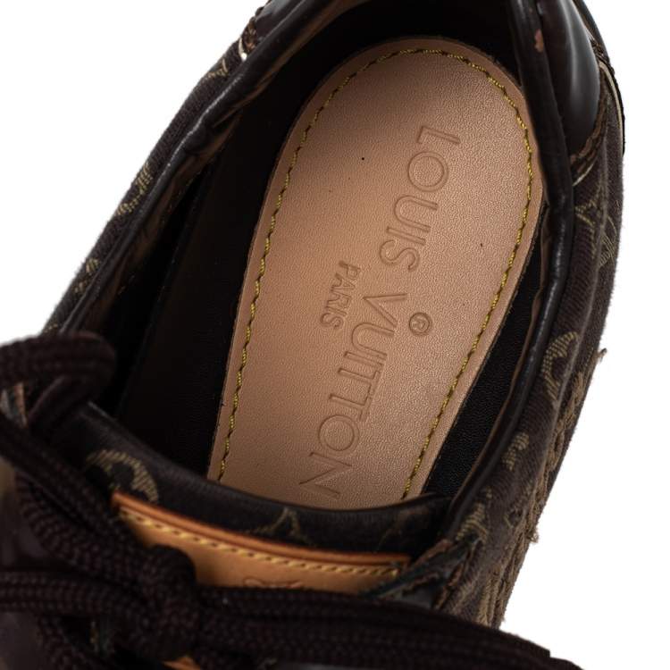 Pre Owned Louis Vuitton Brown Monogram Min Lin Canvas And Leather Low Top Sneakers Size 39