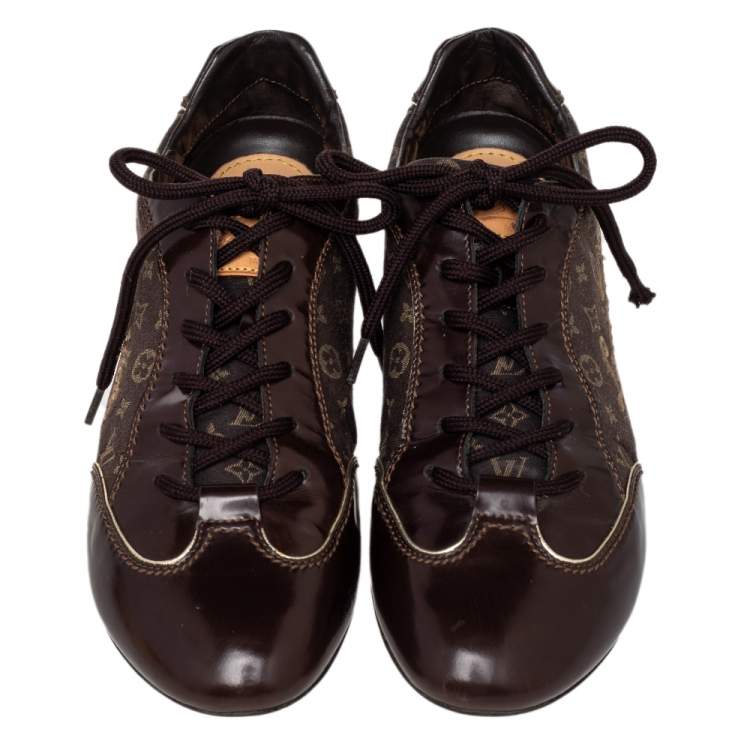 Pre Owned Louis Vuitton Brown Monogram Min Lin Canvas And Leather Low Top Sneakers Size 39