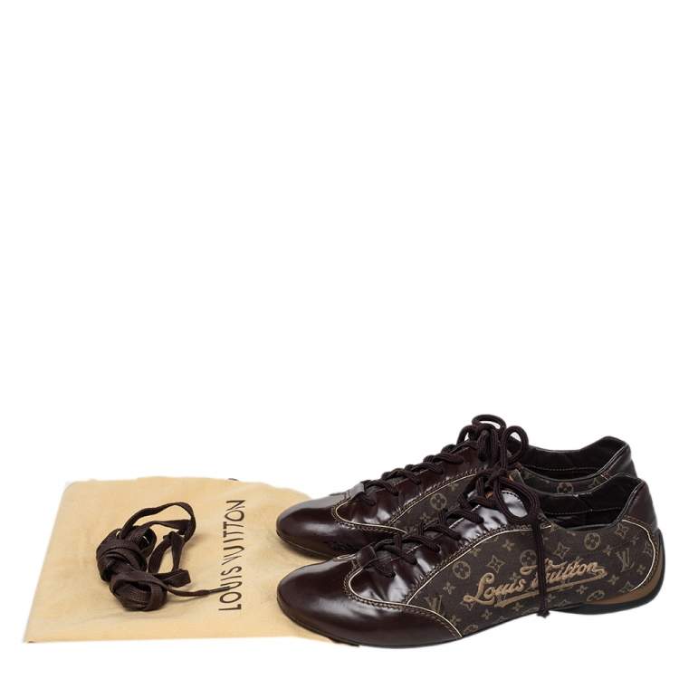 Pre Owned Louis Vuitton Brown Monogram Min Lin Canvas And Leather Low Top Sneakers Size 39