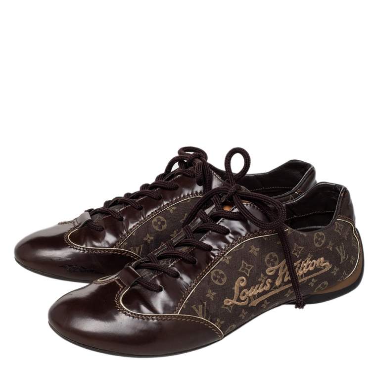 Pre Owned Louis Vuitton Brown Monogram Min Lin Canvas And Leather Low Top Sneakers Size 39