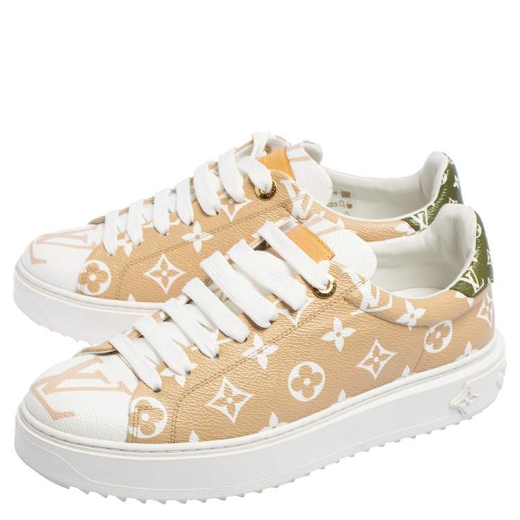 Pre Owned Louis Vuitton Beige/White Monogram Canvas Timeout Sneakers Size 39