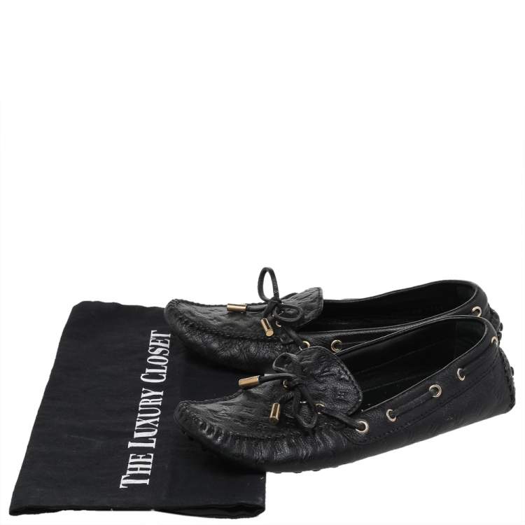 Pre Owned Louis Vuitton Black Leather Gloria Slip On Loafers Size 36.5