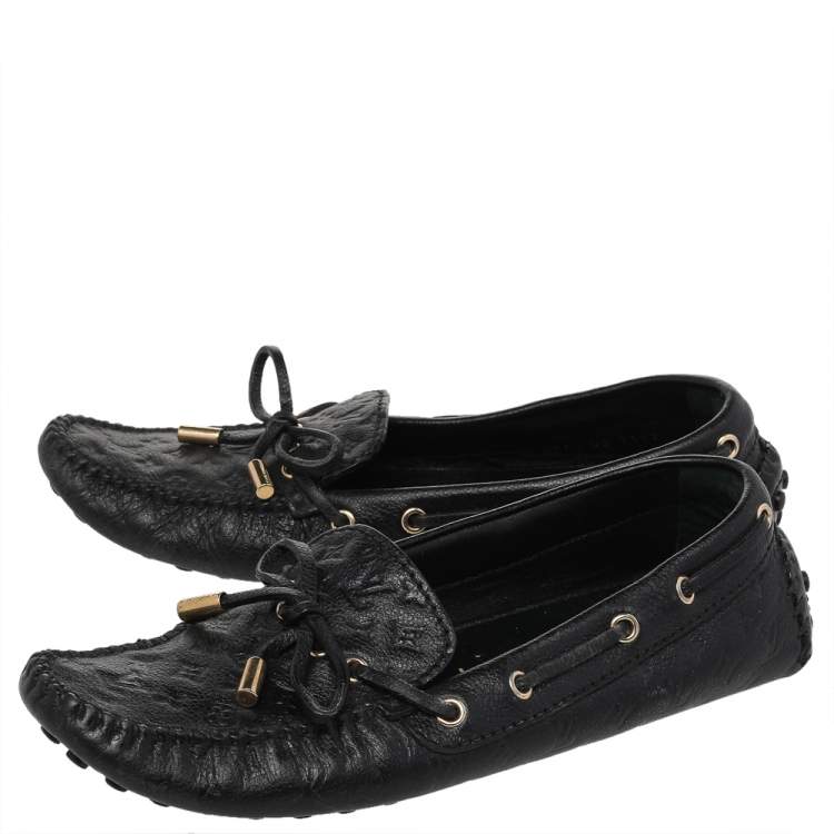 Pre Owned Louis Vuitton Black Leather Gloria Slip On Loafers Size 36.5