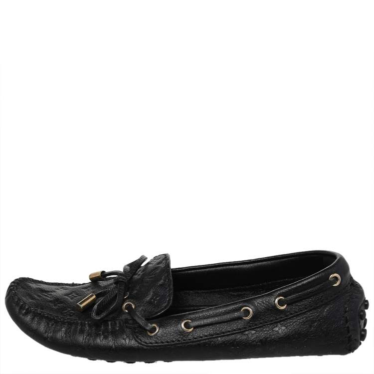 Pre Owned Louis Vuitton Black Leather Gloria Slip On Loafers Size 36.5