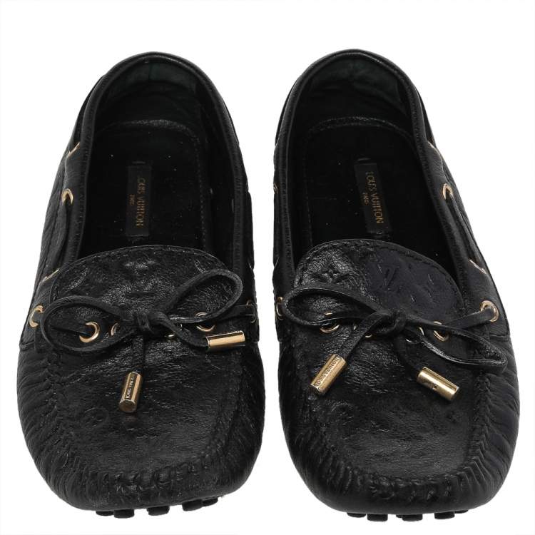 Pre Owned Louis Vuitton Black Leather Gloria Slip On Loafers Size 36.5