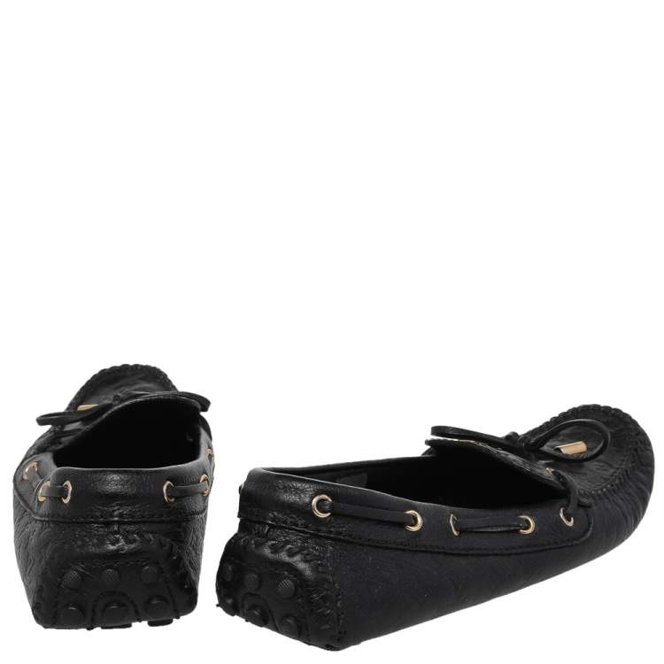 Pre Owned Louis Vuitton Black Leather Gloria Slip On Loafers Size 36.5