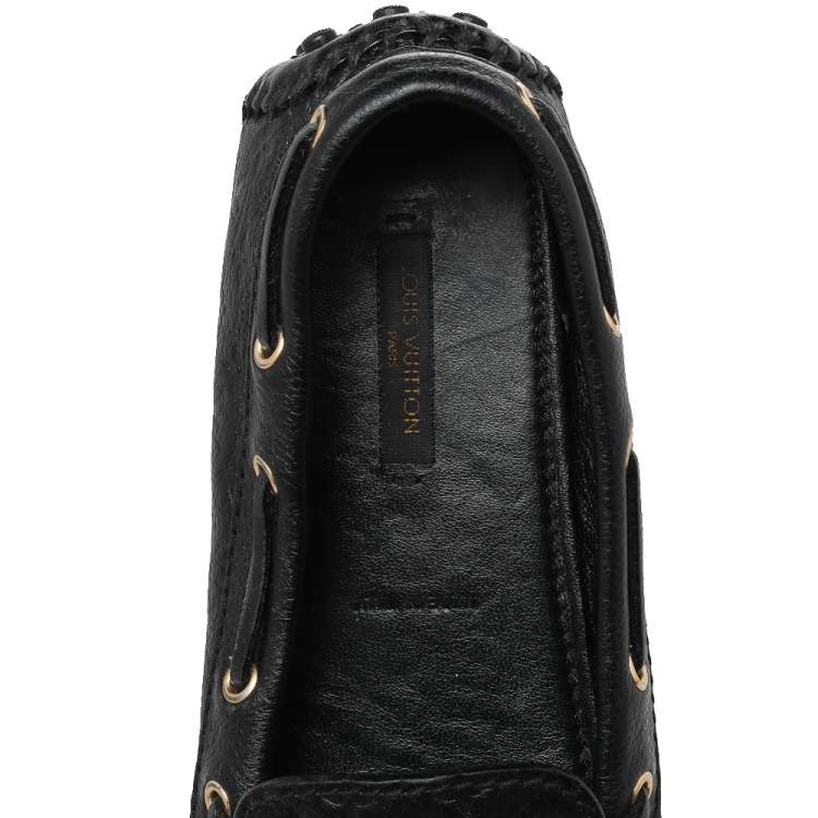 Pre Owned Louis Vuitton Black Leather Gloria Slip On Loafers Size 36.5