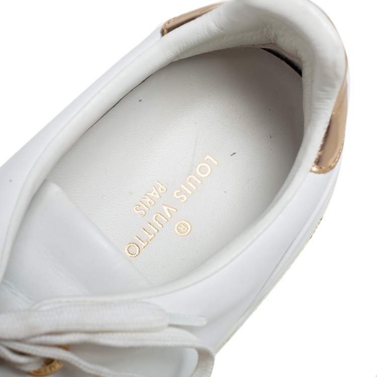 Pre Owned Louis Vuitton White/Gold Leather Frontrow Low Top Sneakers Size 37.5