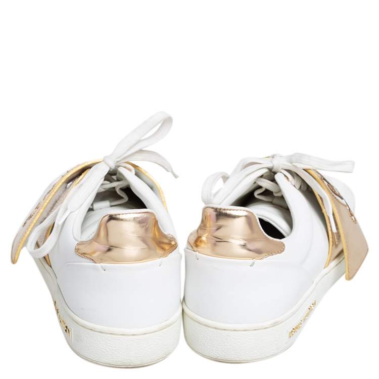 Pre Owned Louis Vuitton White/Gold Leather Frontrow Low Top Sneakers Size 37.5