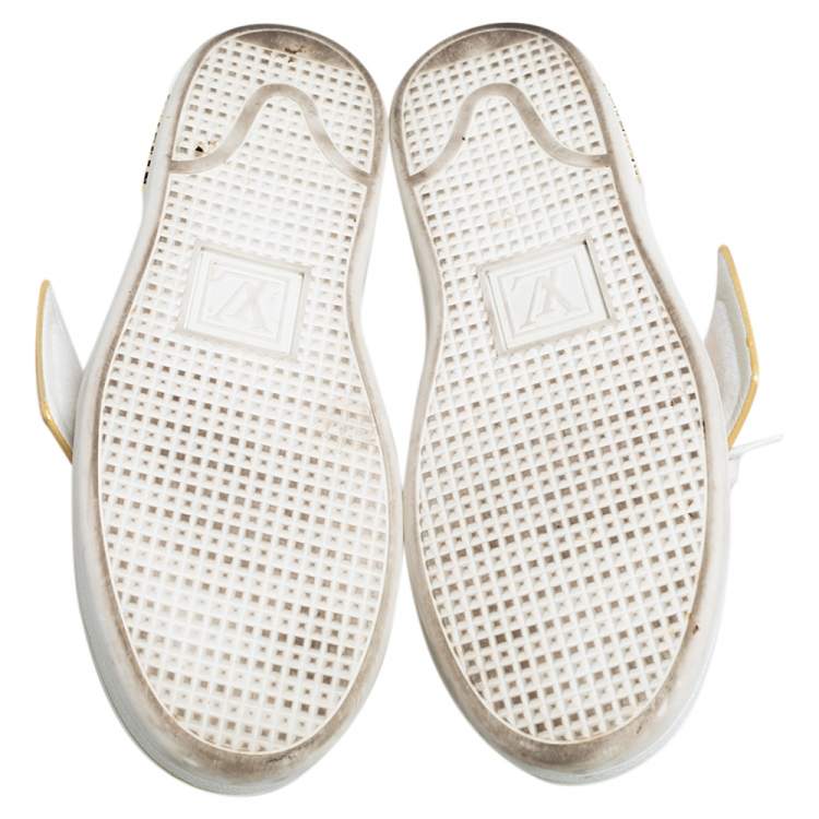 Pre Owned Louis Vuitton White/Gold Leather Frontrow Low Top Sneakers Size 37.5