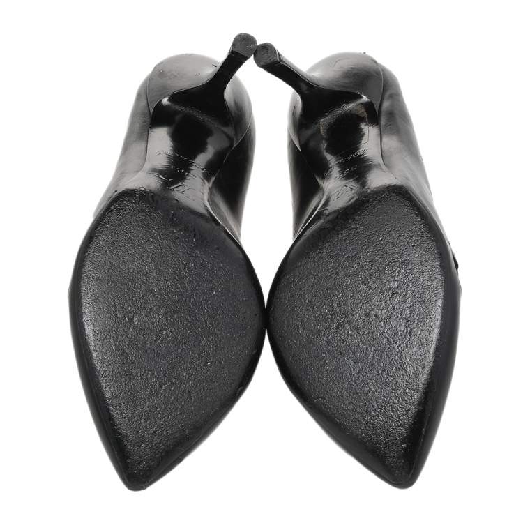 Pre Owned Louis Vuitton Black Laser Cut Leather Pointed Toe Pumps Size 36.5