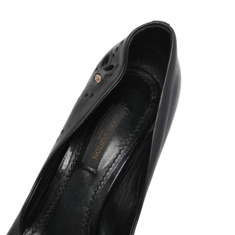 Pre Owned Louis Vuitton Black Laser Cut Leather Pointed Toe Pumps Size 36.5