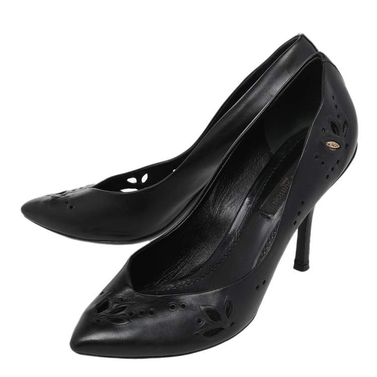 Pre Owned Louis Vuitton Black Laser Cut Leather Pointed Toe Pumps Size 36.5