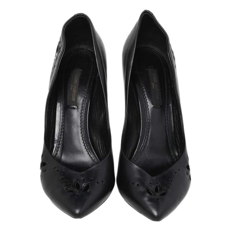 Pre Owned Louis Vuitton Black Laser Cut Leather Pointed Toe Pumps Size 36.5