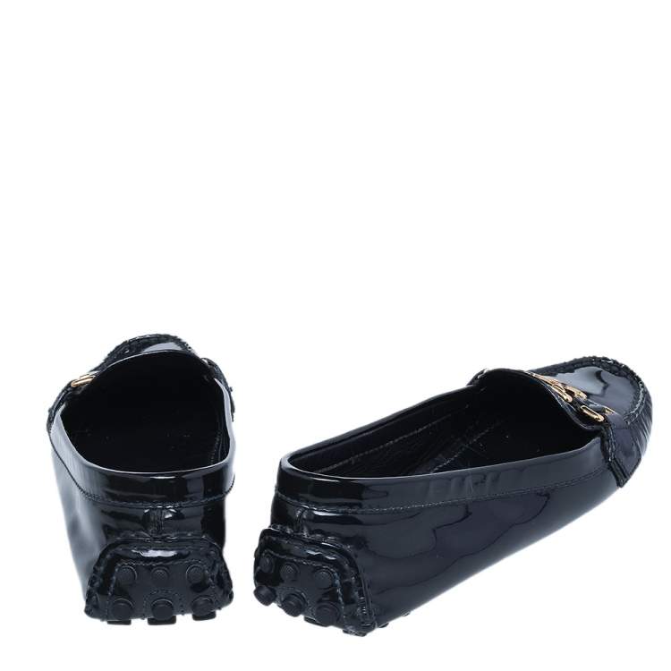 Pre Owned Louis Vuitton Navy Blue Patent Leather Oxford Slip On Loafers Size 37.5