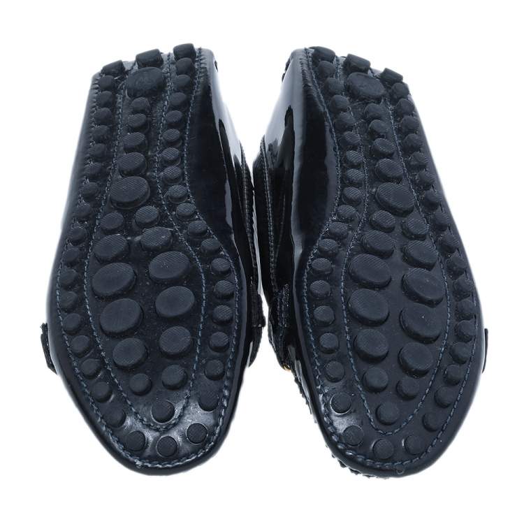 Pre Owned Louis Vuitton Navy Blue Patent Leather Oxford Slip On Loafers Size 37.5