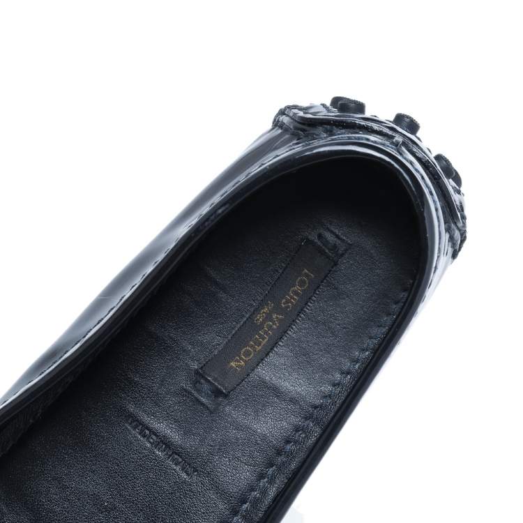Pre Owned Louis Vuitton Navy Blue Patent Leather Oxford Slip On Loafers Size 37.5