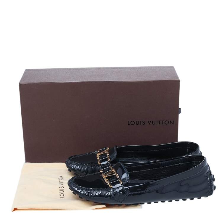 Pre Owned Louis Vuitton Navy Blue Patent Leather Oxford Slip On Loafers Size 37.5