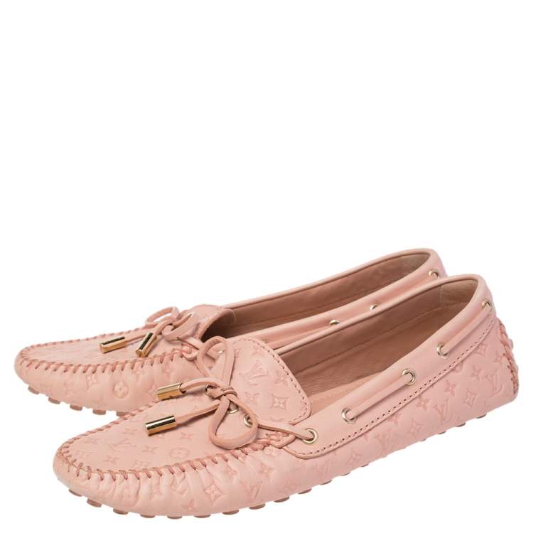 Pre Owned Louis Vuitton Beige Monogram Leather Gloria Bow Loafers Size 39