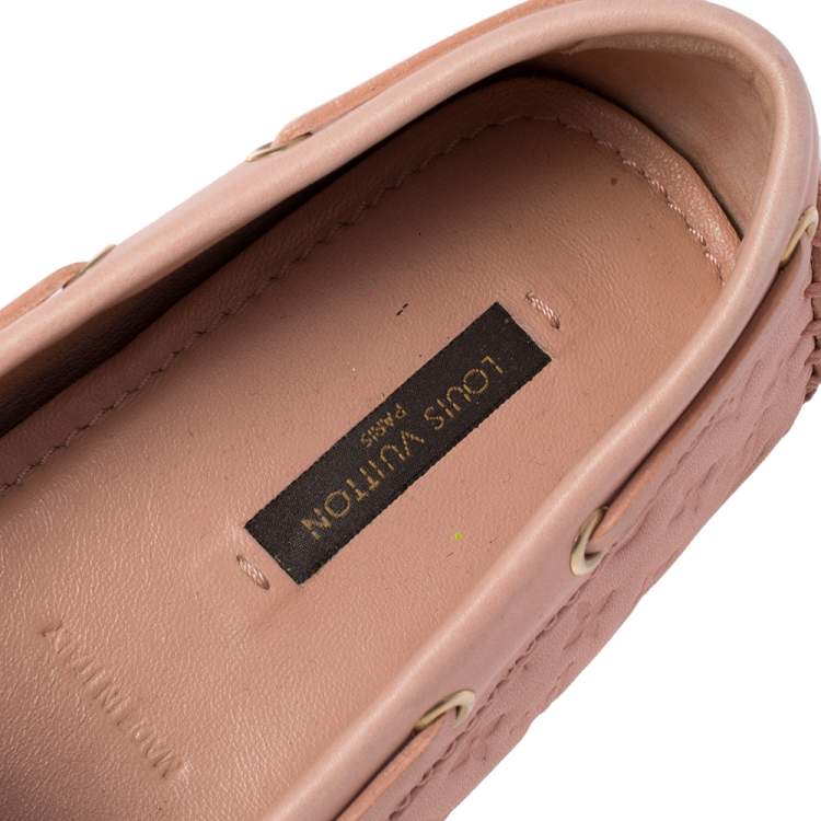 Pre Owned Louis Vuitton Beige Monogram Leather Gloria Bow Loafers Size 39